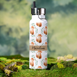 Personalized Cute woodland Fox kids school Water Bottle