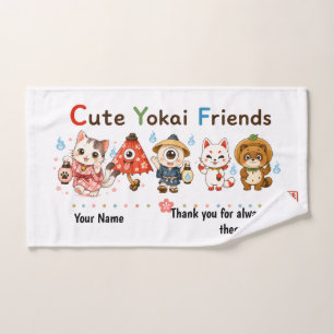 Personalized Cute Yokai Friends Mug   Custom Name  Hand Towel