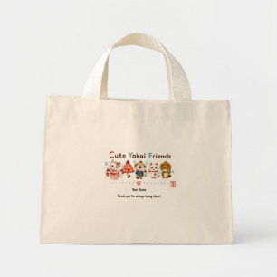 Personalized Cute Yokai Friends Mug Custom Name Mini Tote Bag