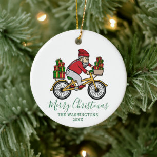 Personalized Cyclist Santa Christmas Ceramic Ornament