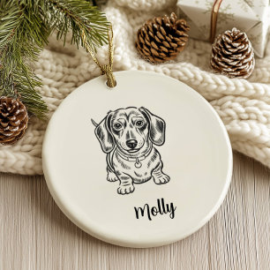 Personalized Dachshund Dog Christmas Ceramic Ornament