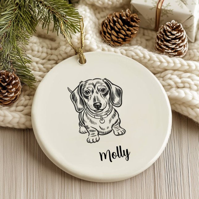 Personalized Dachshund Dog Christmas Ceramic Ornament (Creator Uploaded)