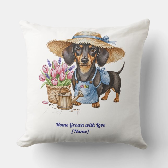 Personalized Dachshund Garden Throw Pillow (Front)