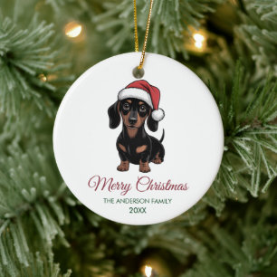 Personalized Dachshund in Santa Hat Christmas      Ceramic Ornament