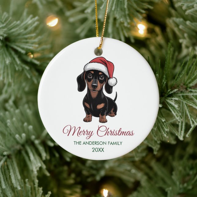 Personalized Dachshund in Santa Hat Christmas      Ceramic Ornament (Tree)