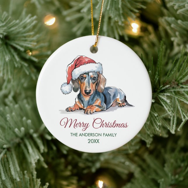 Personalized Dachshund in Santa Hat Christmas      Ceramic Ornament (Tree)