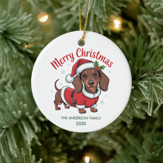 Personalized Dachshund in Santa Hat Christmas      Ceramic Ornament (Tree)