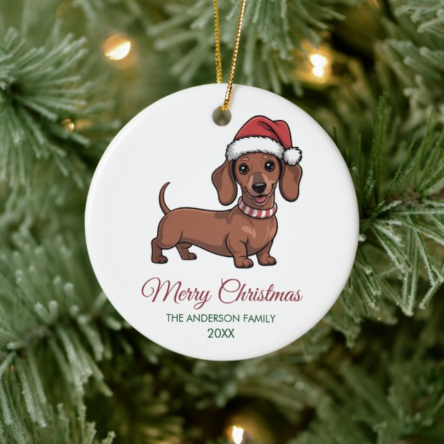 Personalized Dachshund in Santa Hat Christmas      Ceramic Ornament (Tree)