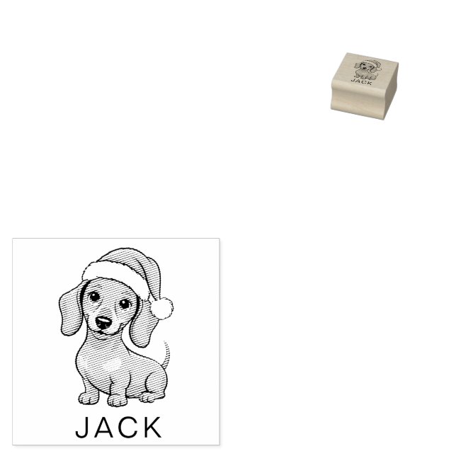 Personalized Dachshund in Santa Hat Christmas      Rubber Stamp (Stamped)