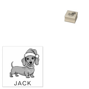 Personalized Dachshund in Santa Hat Christmas Rubber Stamp