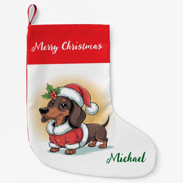 Personalized Dachshund in Santa Hat Christmas Small Christmas Stocking (Front)