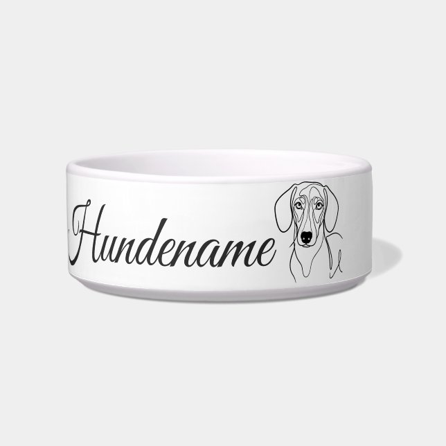 Personalized Dachshund Minimalist Line Art Dog Bow Bowl (Front)