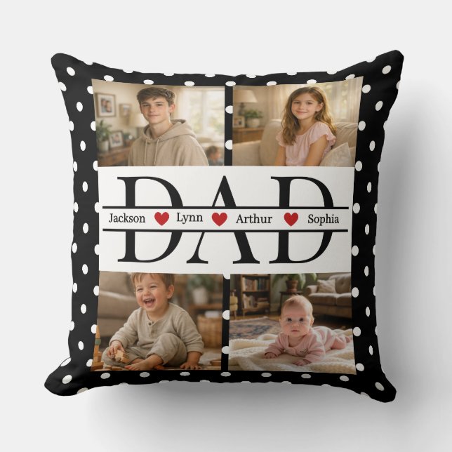 Personalized Dad Photo Collage & Kids Name Cushion (Front)