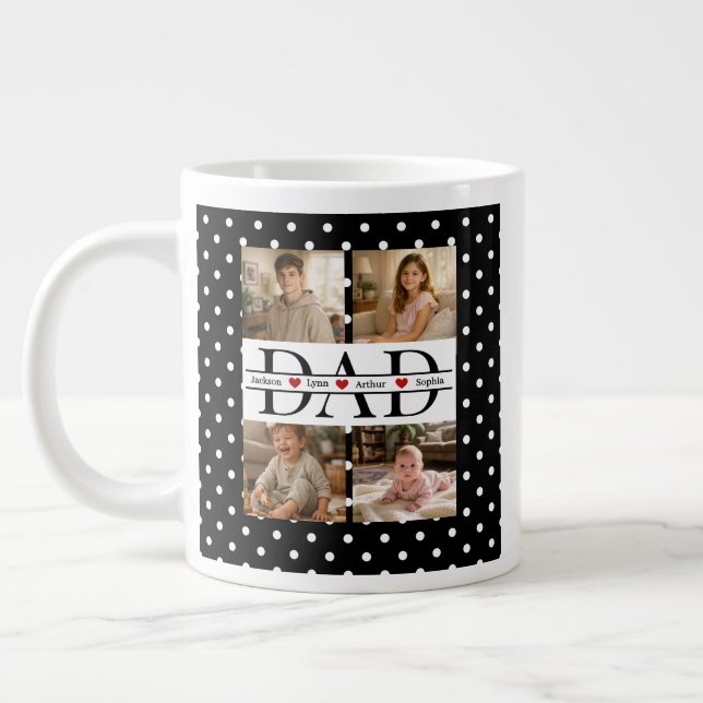 Personalized Dad Photo Collage & Kids Name Large Coffee Mug (Left)