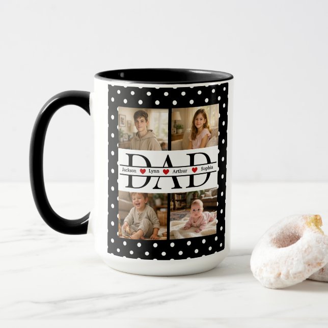Personalized Dad Photo Collage & Kids Name Mug (With Donut)