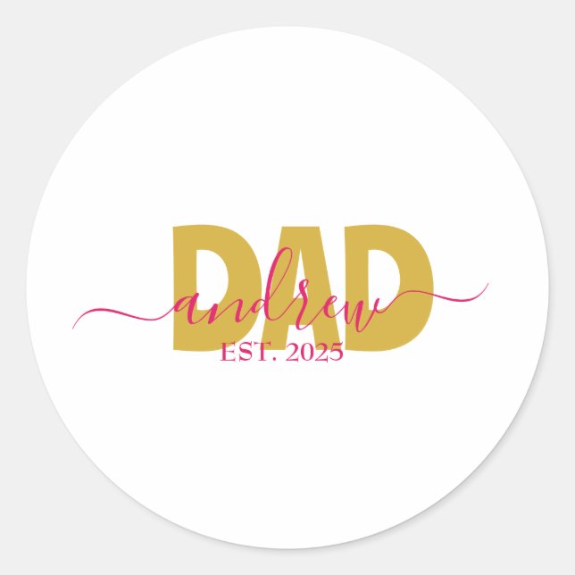 PERSONALIZED DAD TO BE CLASSIC ROUND STICKER (Front)