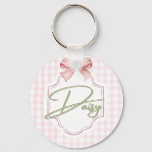 Personalized Daisy Baby Girl Nursery Bow&Gingham Key Ring