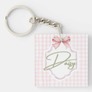 Personalized Daisy Baby Girl Nursery Bow&Gingham Key Ring