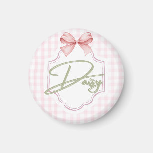 Personalized Daisy Baby Girl Nursery Bow&Gingham Magnet