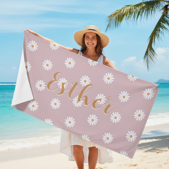 Personalized Daisy Beach Towel, Custom Beach Towel (Creator Uploaded)