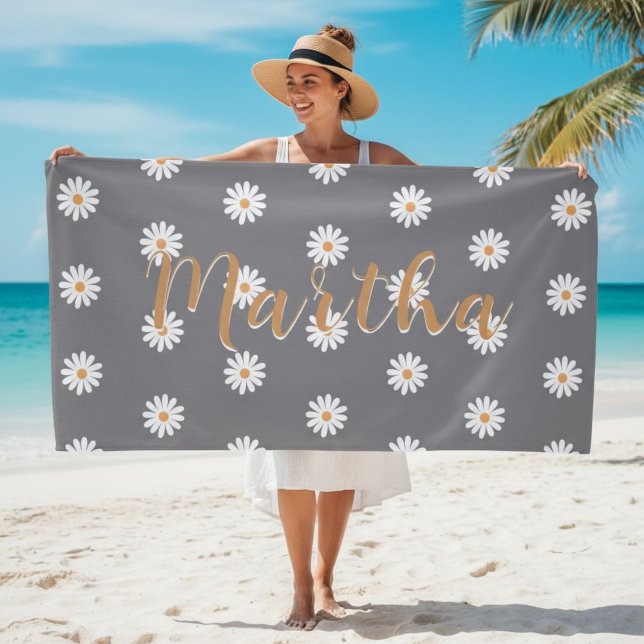 Personalized Daisy Beach Towel, Custom Beach Towel (Creator Uploaded)