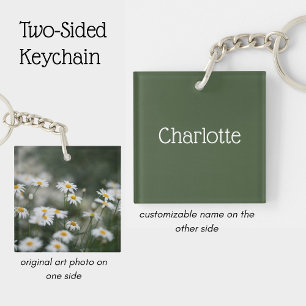 Personalized Daisy & Cottagecore Sage Green name Key Ring