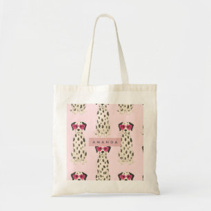 Personalized Dalmatian Dog with Pink Heart Glasses Tote Bag