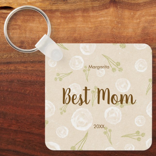 Personalized Dated 2-sided Best Mom Florals Key Ring (Front)