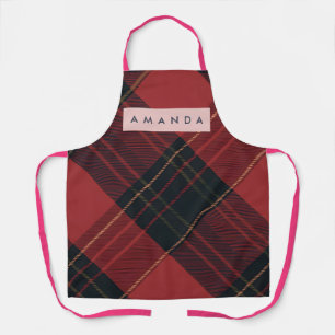 Personalized Deep Red and Black Tartan Plaid Apron