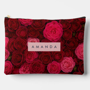 Personalized Deep Red & Pink Rose Garden Accessory Pouch