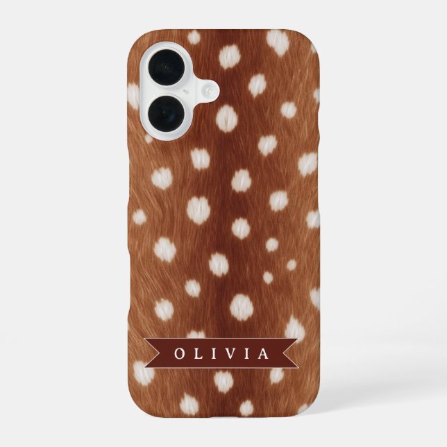 Personalized Deer Print Neutral Aesthetic Gifts iPhone 16 Case (Back)