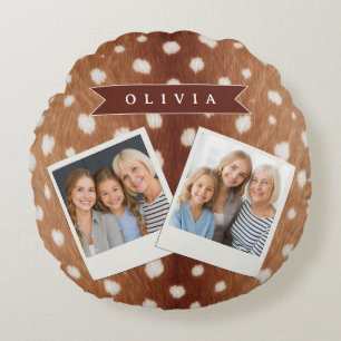 Personalized Deer Print Neutral Aesthetic Gifts Round Cushion