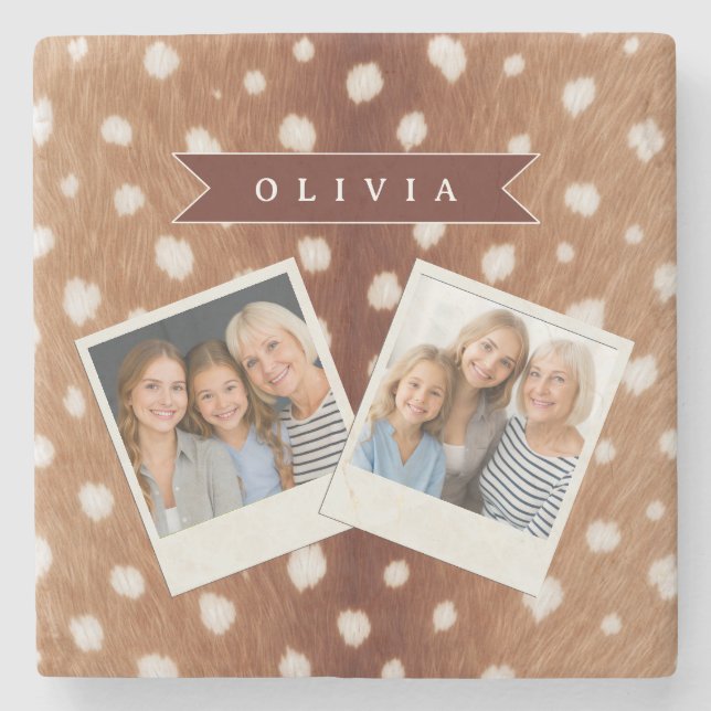 Personalized Deer Print Neutral Aesthetic Gifts Stone Coaster (Front)