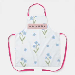 Personalized Delicate Blue Wildflower Pattern Apron