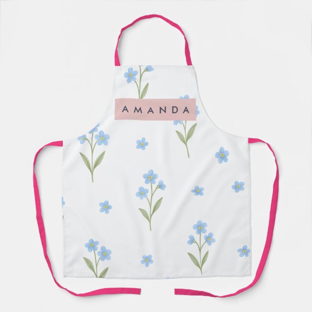 Personalized Delicate Blue Wildflower Pattern  Apron (Front)