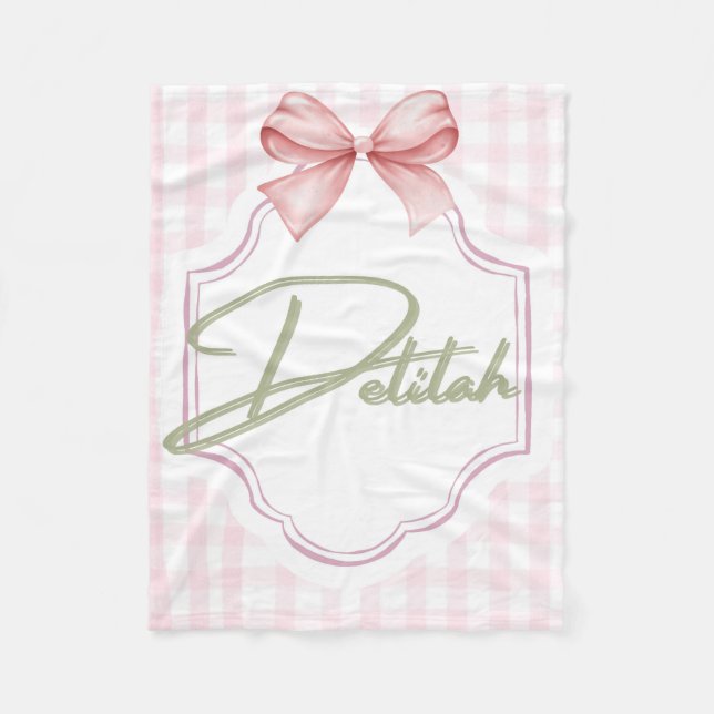 Personalized Delilah Baby Girl Nursery Gingham  Fleece Blanket (Front)