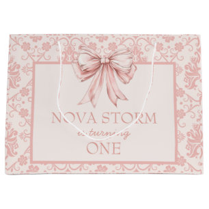 Personalized Demask Blush Pink Coquette Milestone Large Gift Bag