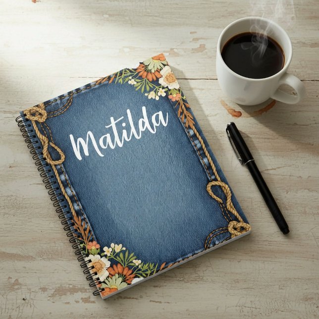 Personalized denim and flowers frame  notebook (Creator Uploaded)