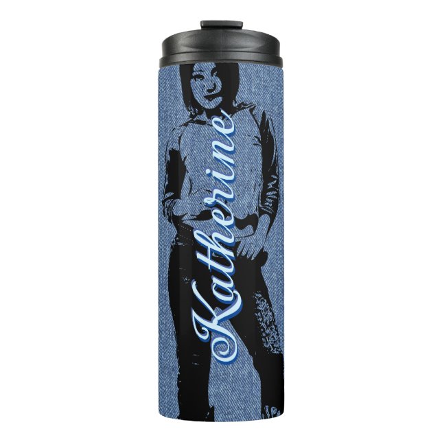 PERSONALIZED DENIM COWGIRL THERMAL TUMBLER (Front)