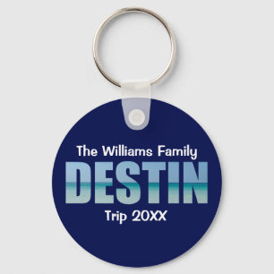 Personalized Destin Beach Trip Cool Blue Key Ring