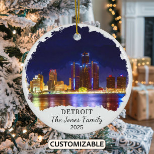 Personalized Detroit Ornament, Michigan State Ceramic Ornament
