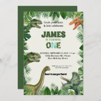 Personalized Dino 1st Birthday Invitation Suite