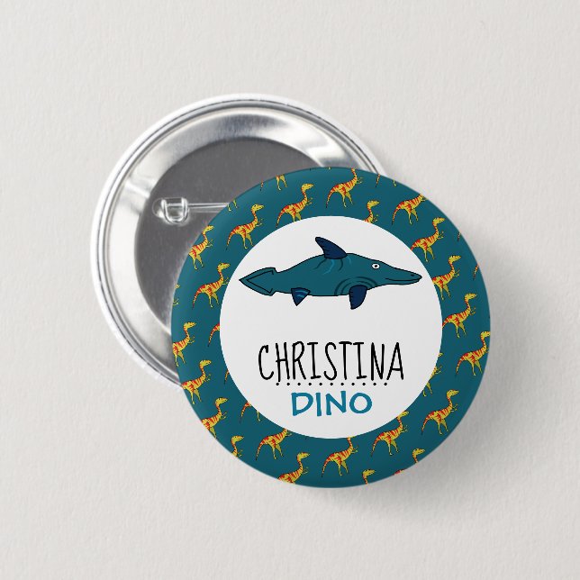 Personalized Dino Name, Dinosaur 6 Cm Round Badge (Front & Back)