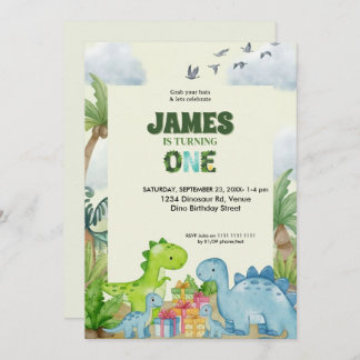 Personalized Dinosaur 1st Birthday Invitation
