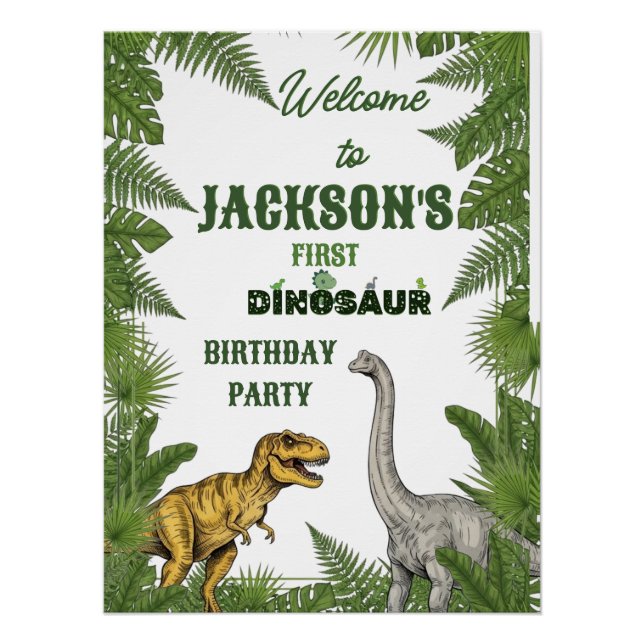 Personalized Dinosaur 1st Birthday Invite & Signs (Front)