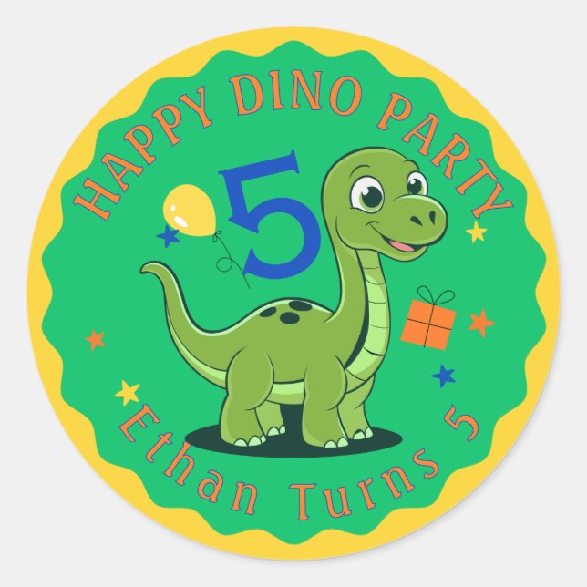 Personalized Dinosaur Birthday Sticker (Front)