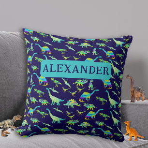 Personalized Dinosaur Blue Cushion