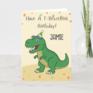 Personalized Dinosaur T-rex Kids Birthday Card 