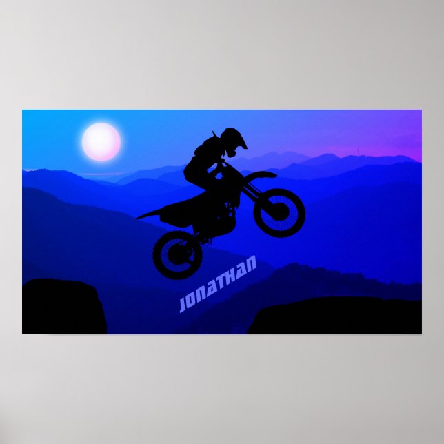 Personalized Dirt Bike Night Ride Motocross Poster (Front)