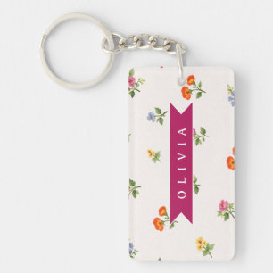 Personalized Ditsy Floral Cottagecore Wildflower Key Ring